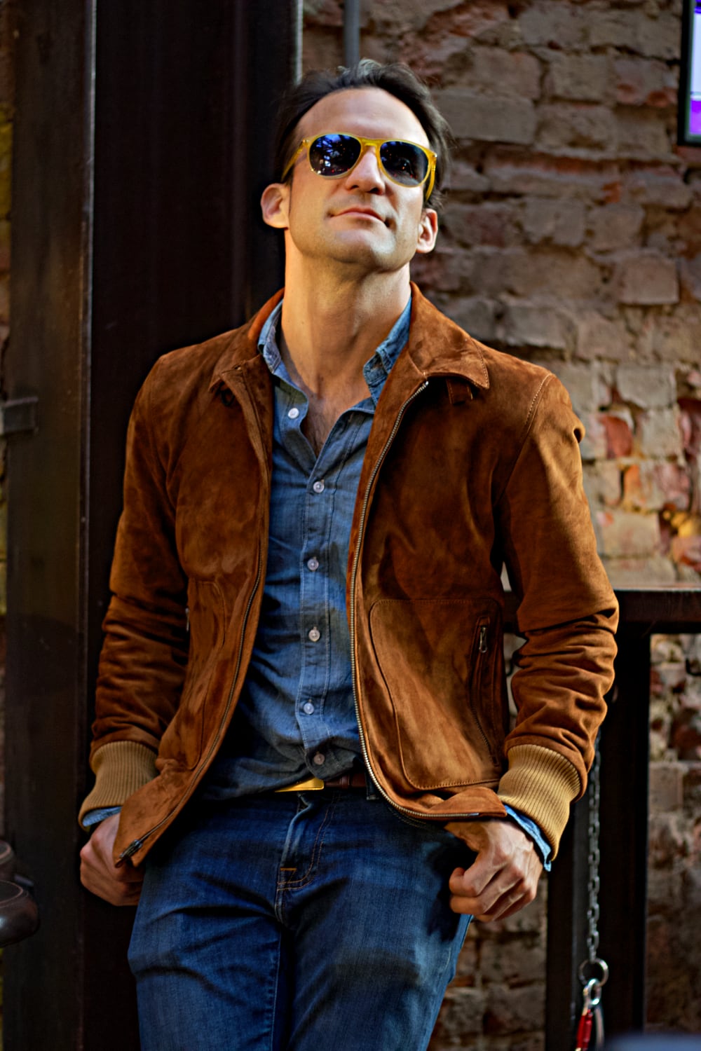 LONDON Classic Lightweight Jacket in Suede - Amber