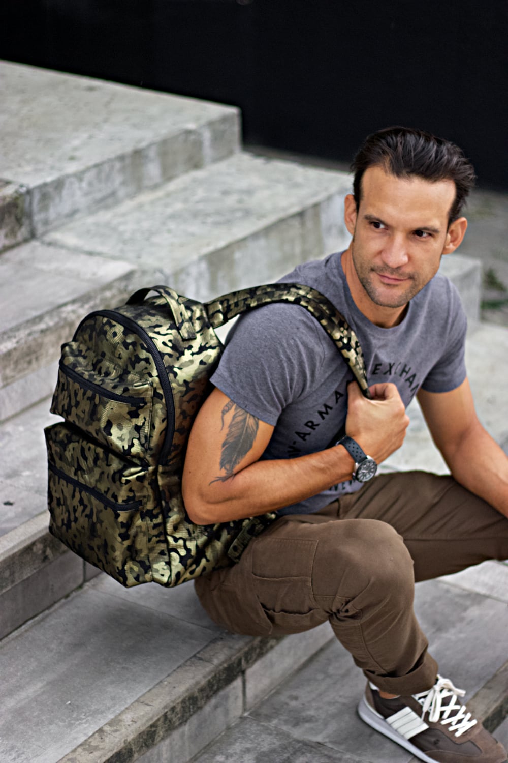 STEEL Leather Bag Backpack in Luxury Green Camo - Limited Ed