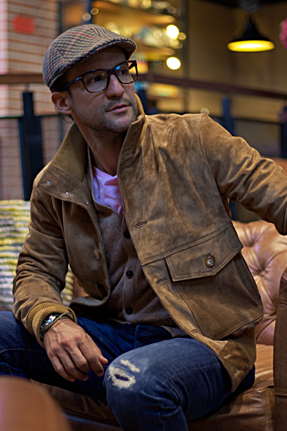 TURIN Jacket in Suede - Tall wool collar with buttons -  Camel