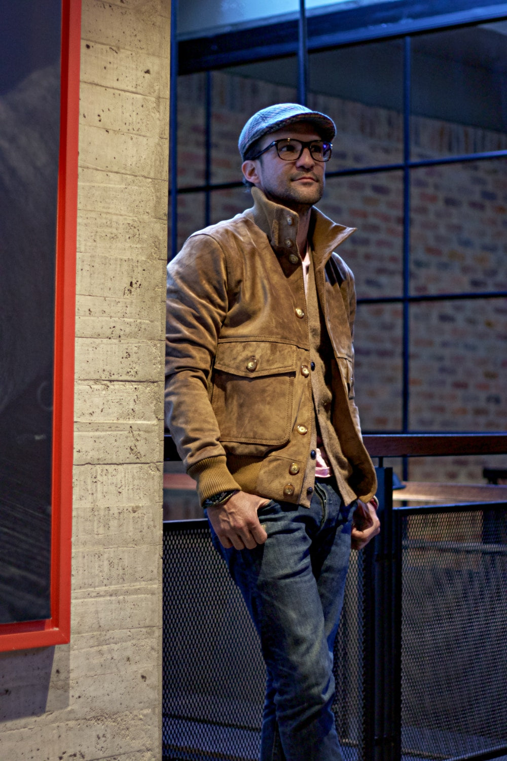 TURIN Jacket in Suede - Tall wool collar with buttons -  Camel