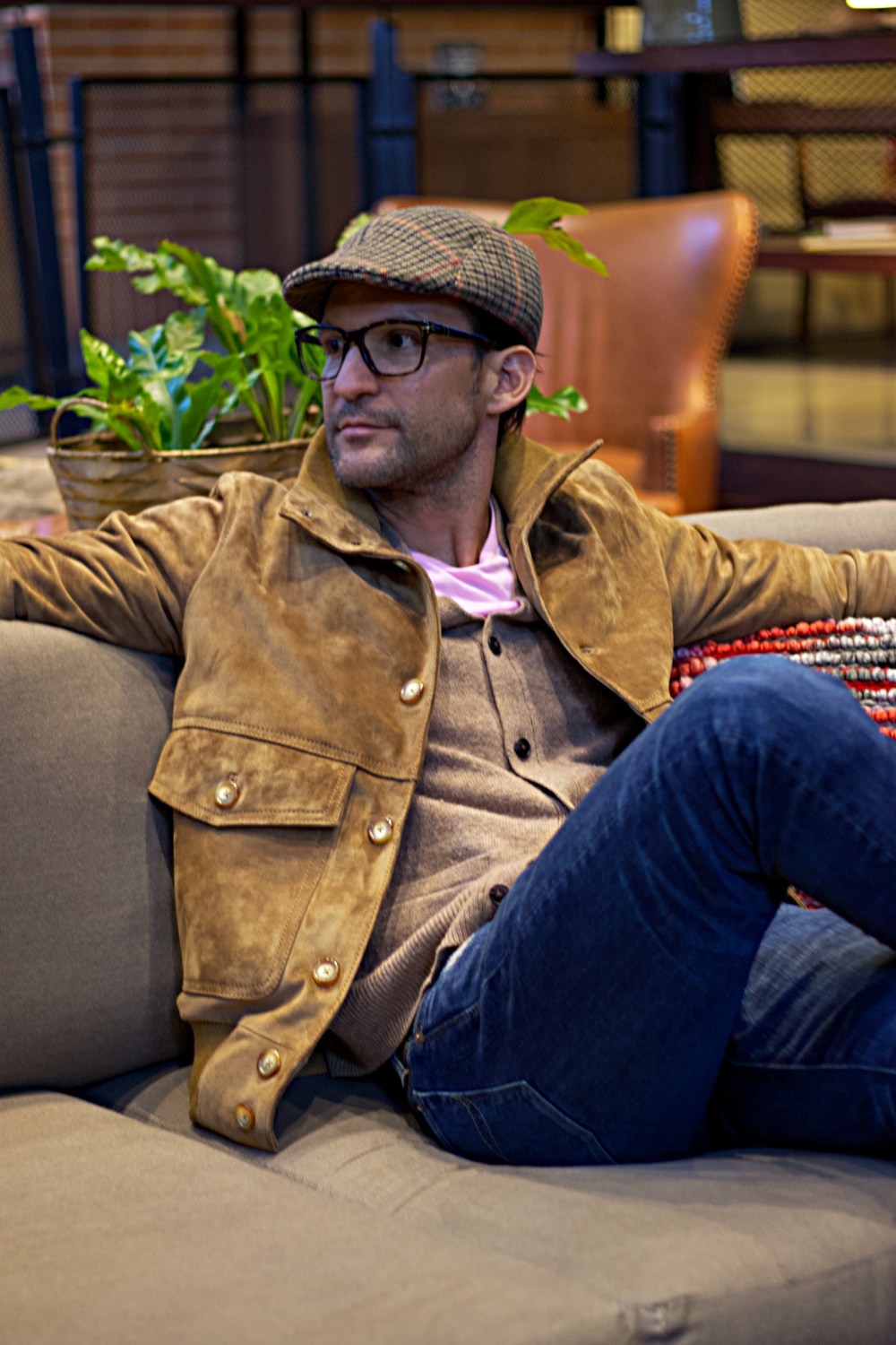 TURIN Jacket in Suede - Tall wool collar with buttons -  Camel
