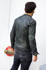 MI6 Leather Jacket - Double Cargo Pockets in Distressed Navy Green