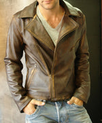 Rebel GOLD Leather Jacket Cafe Aged Distressed Brown Diamond - PDCollection Leatherwear - Online Shop