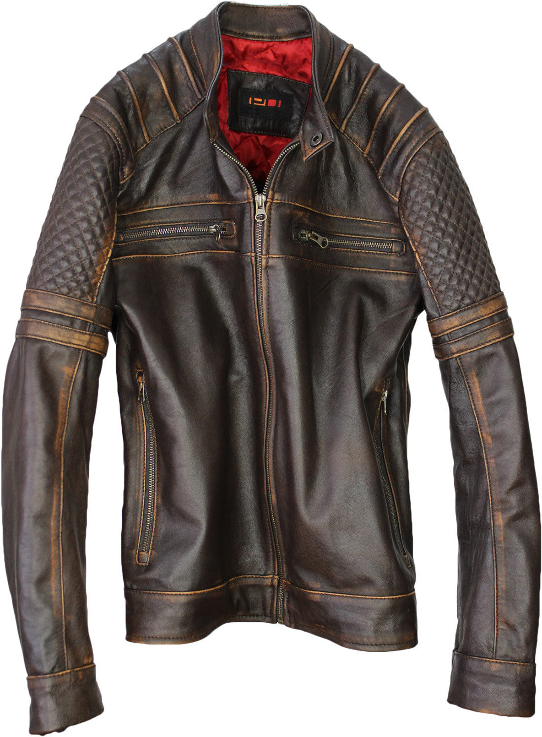 AXE Leather Jacket in Distressed Dark Brown Lambskin Cafe Racer - PDCollection Leatherwear - Online Shop