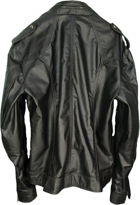 2018 AX Leather Jacket Solid Black Motorcycle Cafe racer - PDCollection Leatherwear - Online Shop