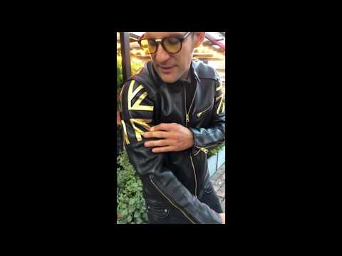 LONDON GOLD Leather Jacket Black & gold UK flag