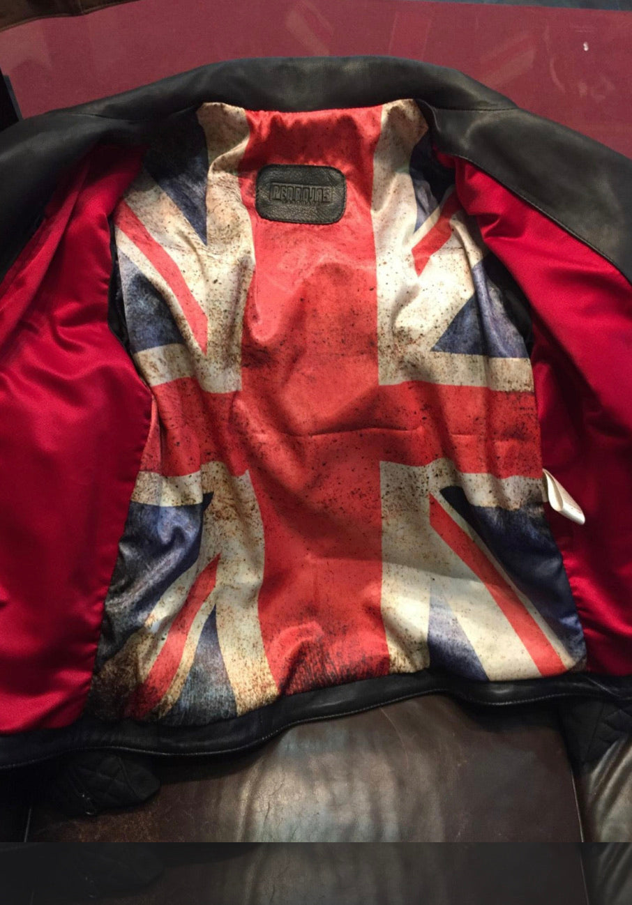 UNION JACK Leather Jacket in Distressed Black Color British Flag Cafe Racer- Limited Ed - PDCollection Leatherwear - Online Shop