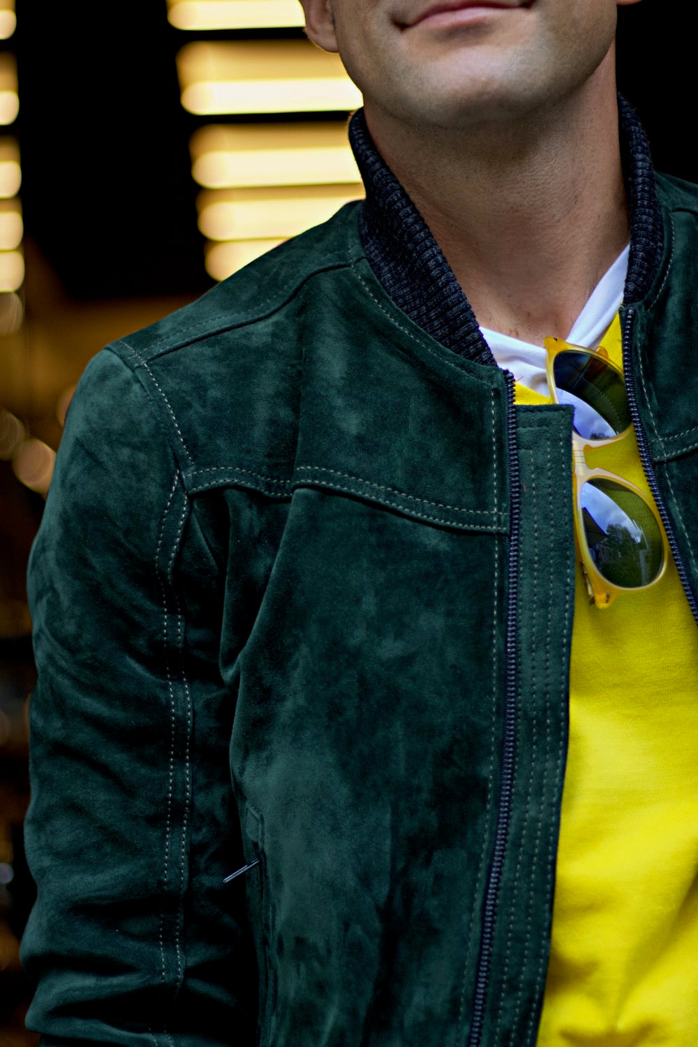 LAFAYETTE DB Leather Jacket Bomber lightweight - Suede- Green