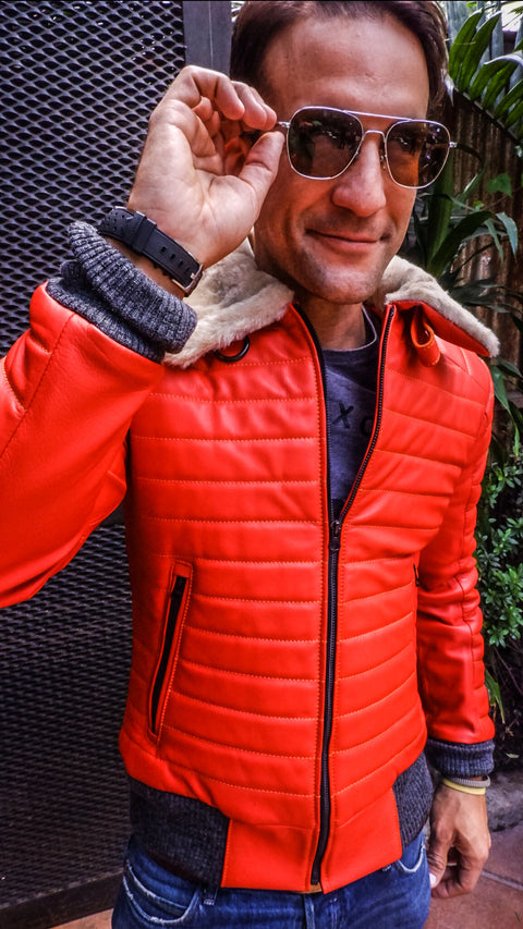 MAR Leather Jacket Quilted Shearling - Orange