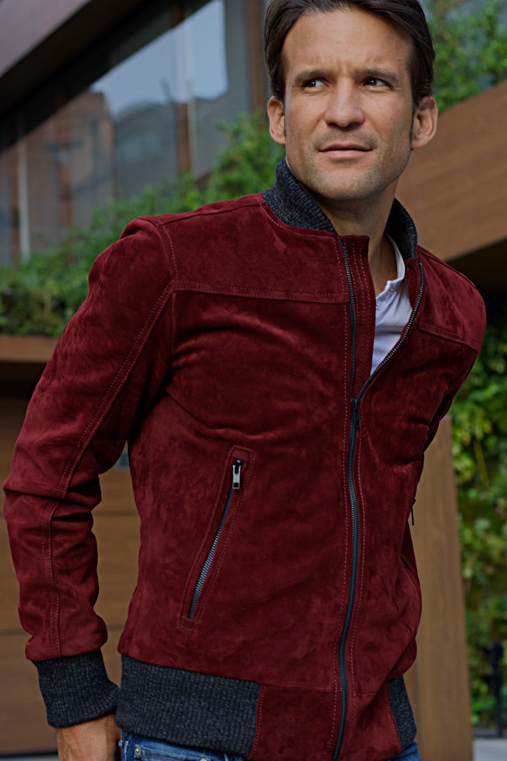 LAFAYETTE DB Leather Jacket Bomber lightweight - Suede- Mahogany