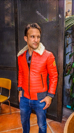 MAR Leather Jacket Quilted Shearling - Orange