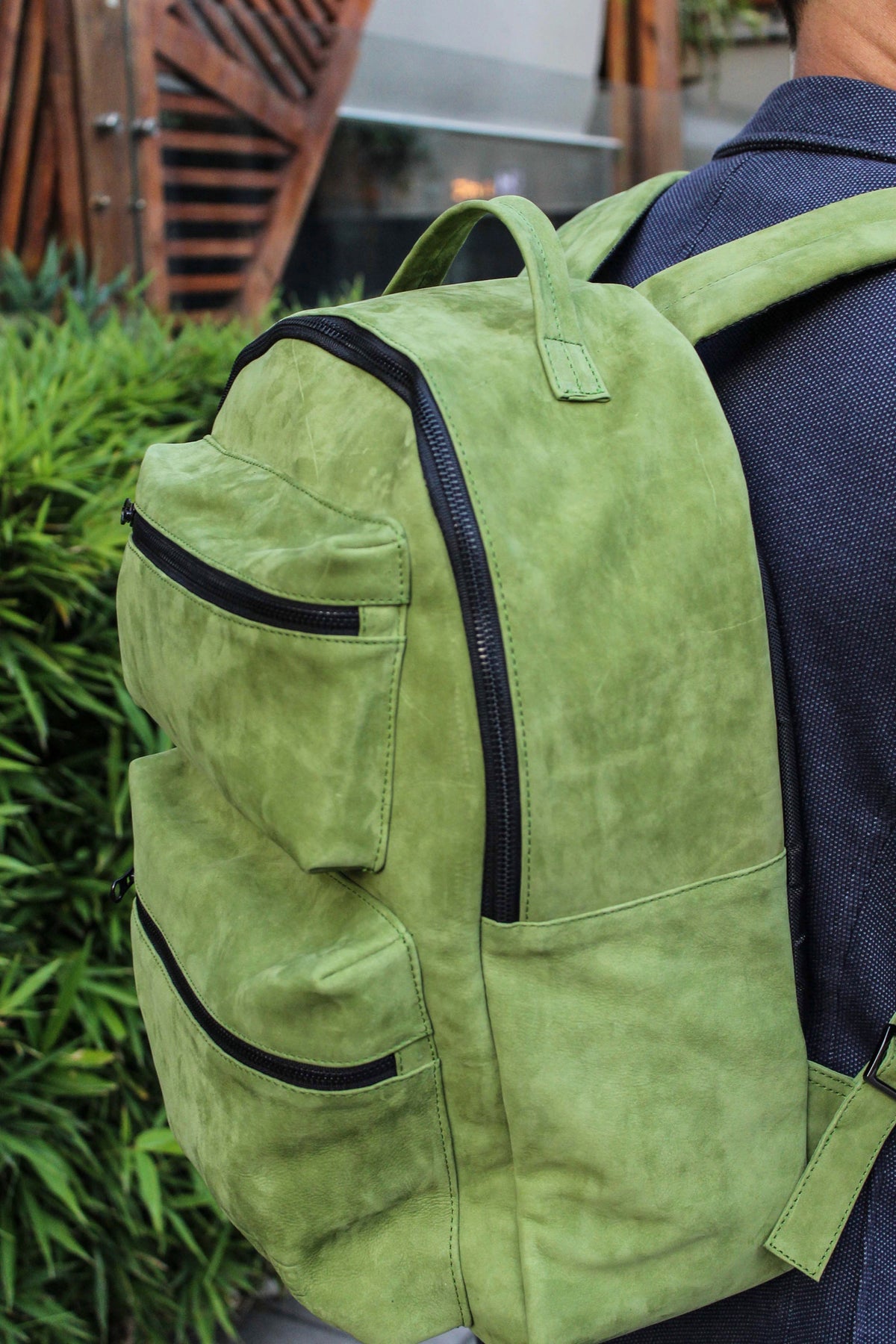 SOUTHMOUNT Suede Leather Bag Backpack in Green