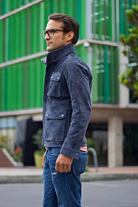 FIELD FR SH Leather Jacket Dark Grey  - Nubuck Suede - Short Length