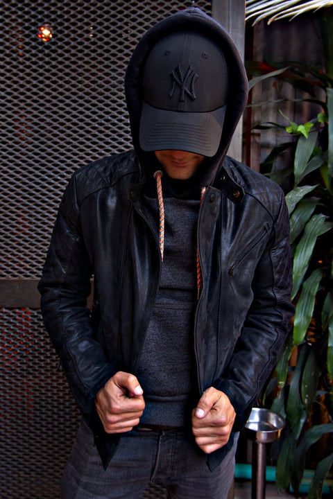 LOTUS RK Leather Jacket Satin Black on Black  - Bison Nubuck  -