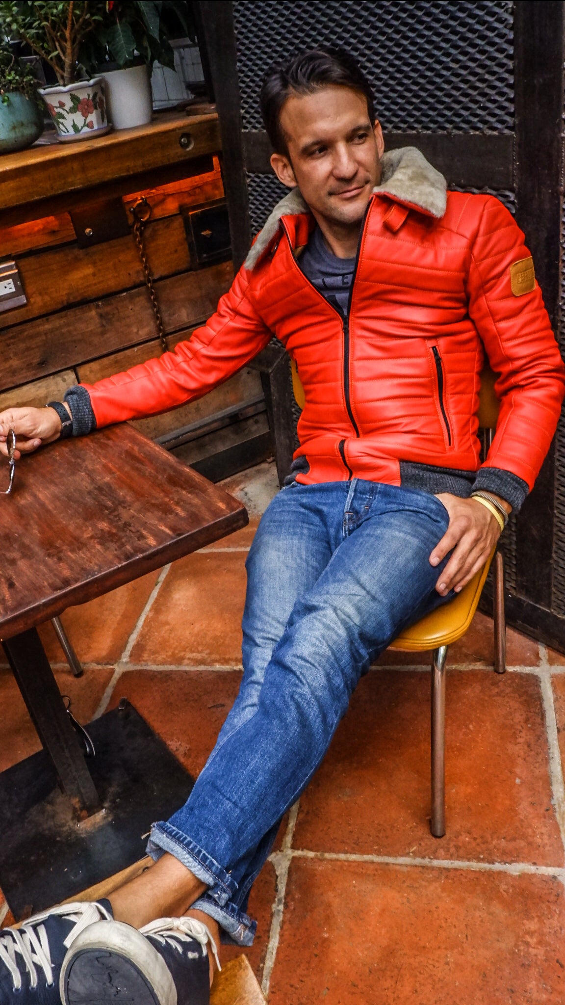 MAR Leather Jacket Quilted Shearling - Orange