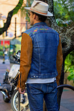 BROOKLYN HMP Painted Jean & Buffalo Suede Jacket Denim & Brown Sleeves