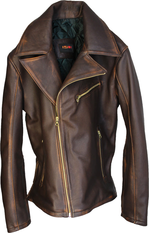 Rebel GOLD Leather Jacket Cafe Aged Distressed Brown Diamond - PDCollection Leatherwear - Online Shop