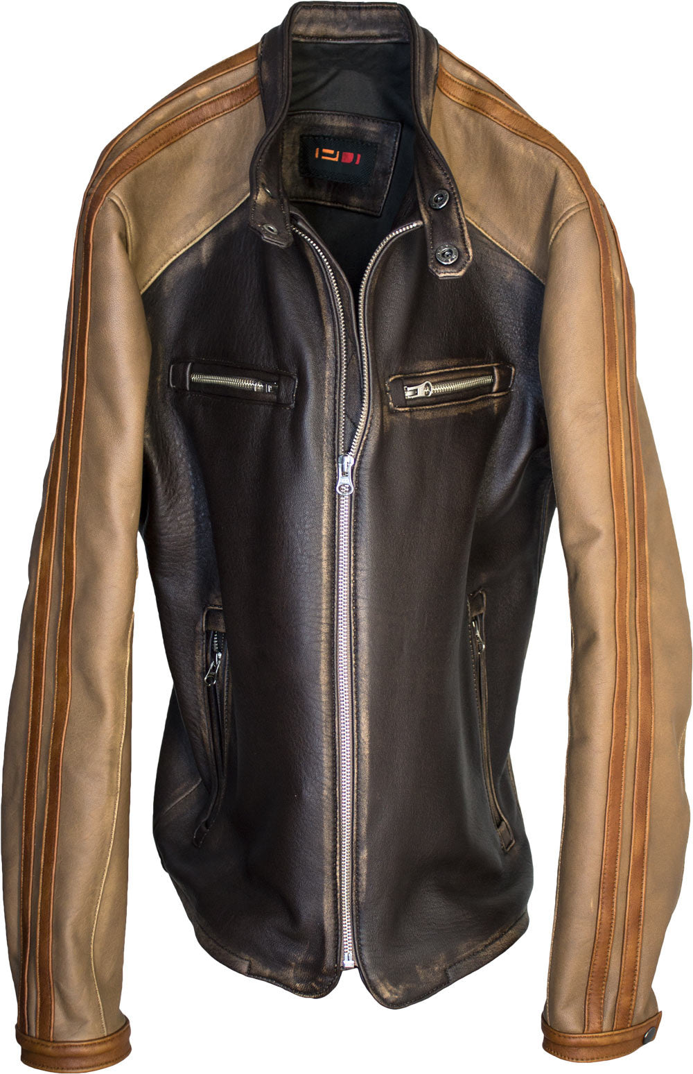 CARRERA Leather Jacket Cafe Racer Stripes Motosport  - Brown - PDCollection Leatherwear - Online Shop