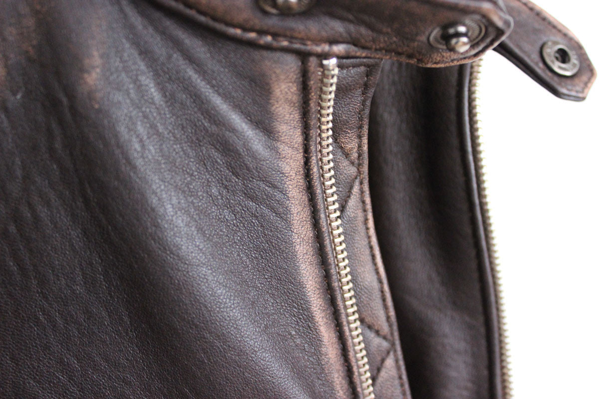 CARRERA Leather Jacket Cafe Racer Stripes Motosport  - Brown - PDCollection Leatherwear - Online Shop