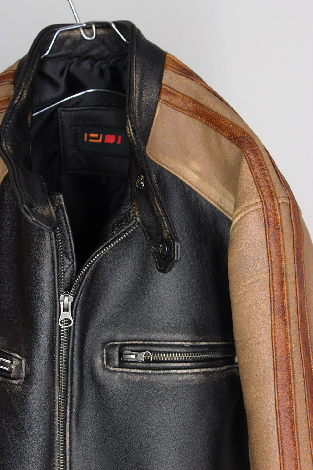 CARRERA Leather Jacket Cafe Racer Stripes Motosport- Distressed Black - PDCollection Leatherwear - Online Shop