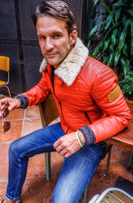 MAR Leather Jacket Quilted Shearling - Orange