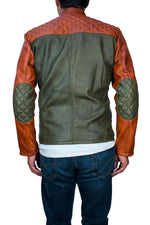 THE MASON Leather Jacket in Contrasted Amber & Green with Beige Stripes - Quilted