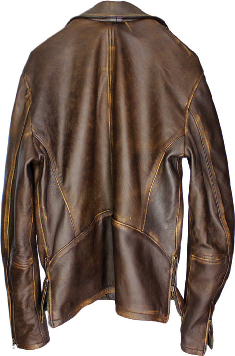 Rebel GOLD Leather Jacket Cafe Aged Distressed Brown Diamond - PDCollection Leatherwear - Online Shop