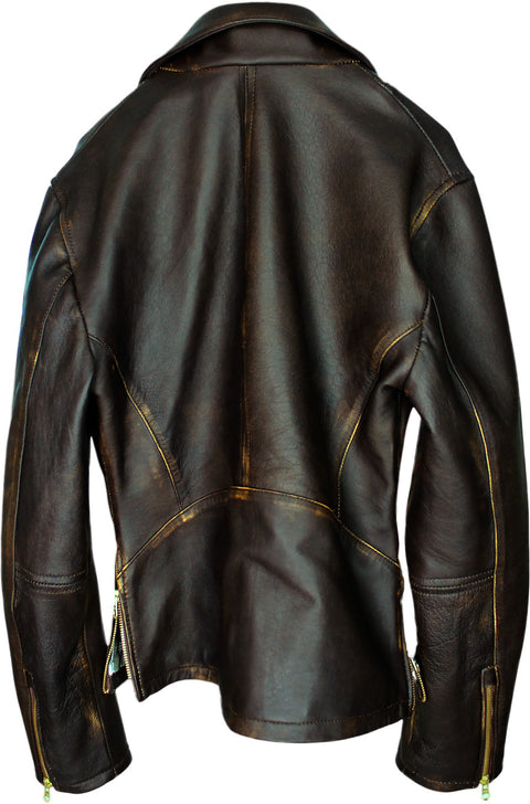 Rebel Gold Leather Jacket Cafe Aged Lambskin Distressed Brown - PDCollection Leatherwear - Online Shop