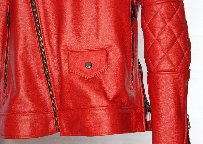 MAG Leather Jacketquilted elbows - Red Edition - PDCollection Leatherwear - Online Shop